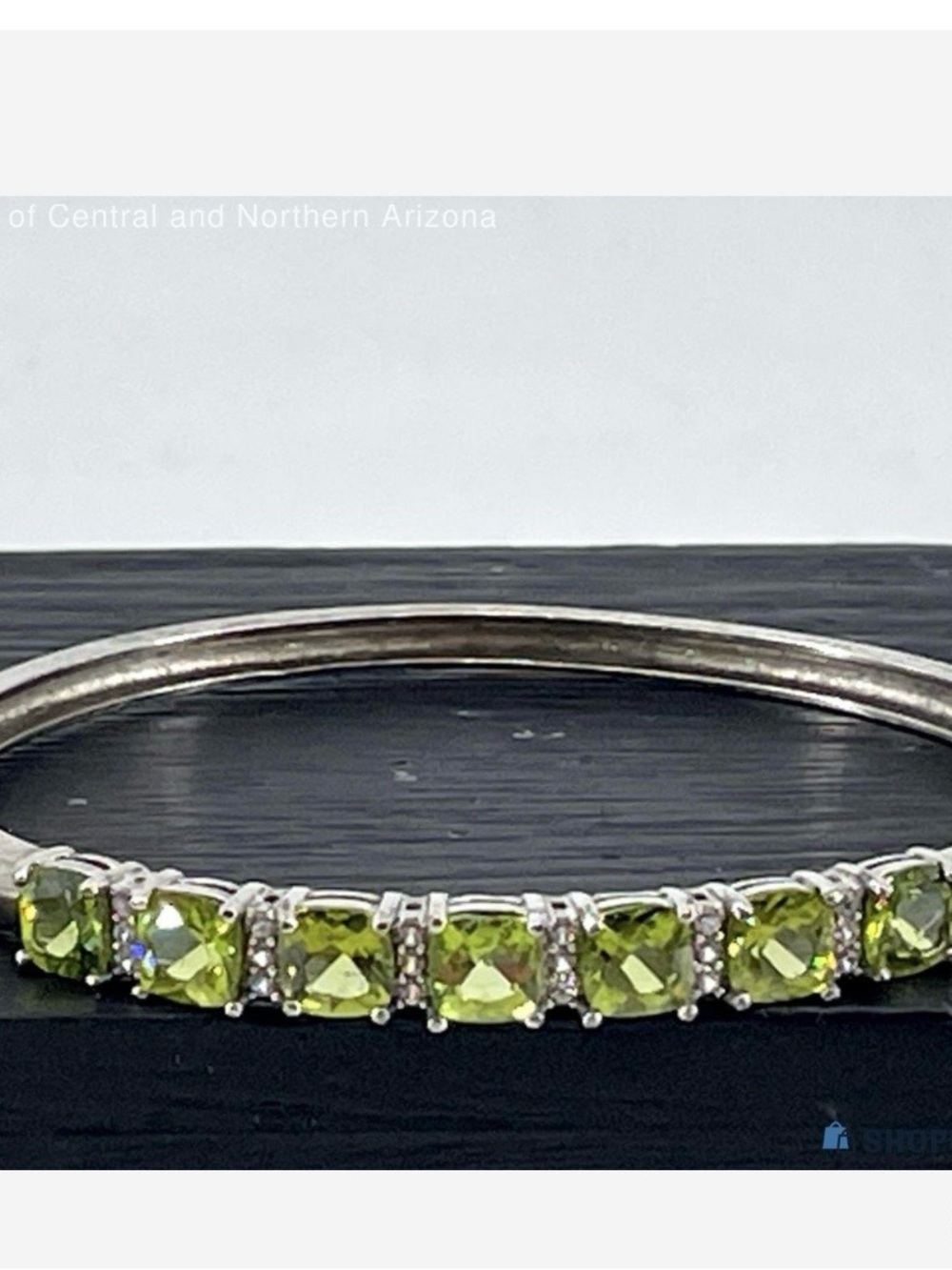 Vintage 925 Sterling Silver Peridot and Sapphire Hinge Bangle Bracelet
